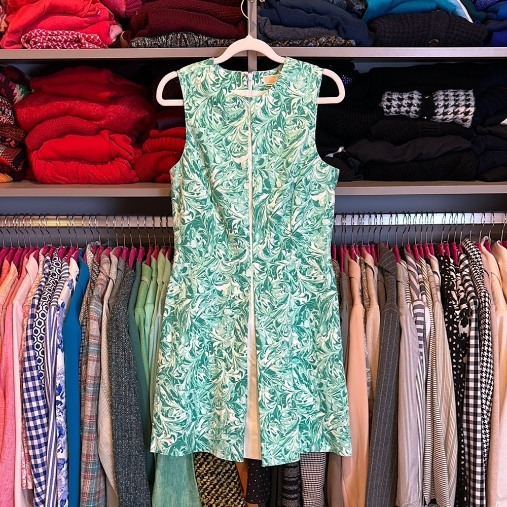 Michael Kors green/white print back zipper closure dress size 4